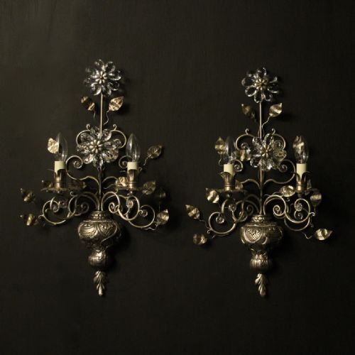 Italian Silver Genoa Twin Arm Wall Lights