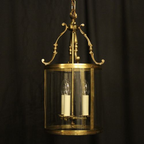 French Gilded Brass Triple Light Convex Antique Lantern