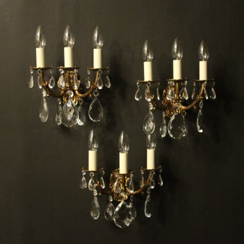 Italian Set of Three Gilded Antique Wall Lights