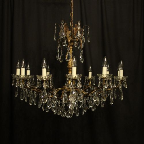Italian Gilded & Crystal 12 Light Antique Chandelier