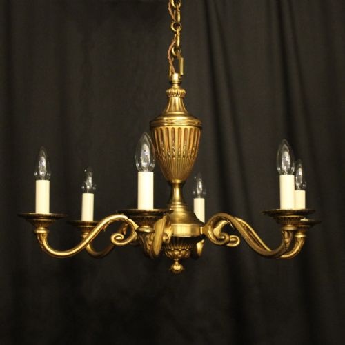 French Gilded Bronze 6 Light Antique Chandelier