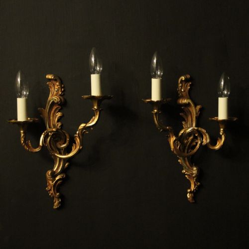 French Pair of Gilded Twin Arm Wall Lights