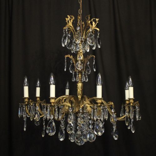 Italian Gilded Bronze & Crystal 8 Light Antique Chandelier