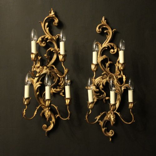 Italian Pair of Polychrome Antique Wall Lights