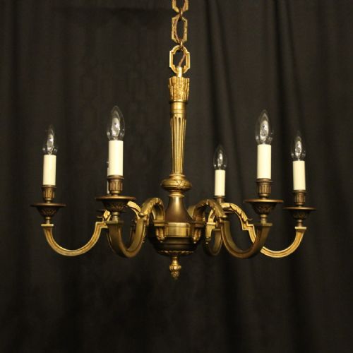 French Gilded Bronze 6 Light Antique Chandelier