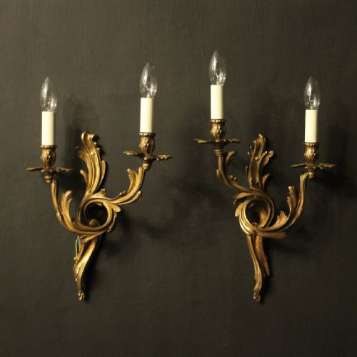French Pair of Bronze Antique Wall Sconces