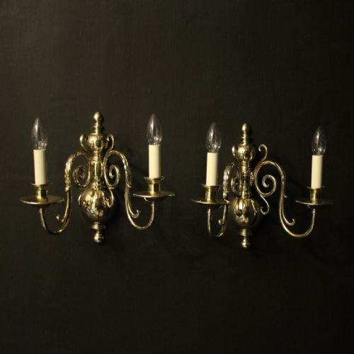 English Pair of Twin Arm Antique Wall Lights