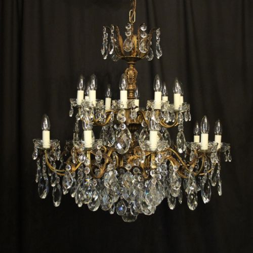 Italian Gilded Bronze & Crystal 20 Light Antique Chandelier