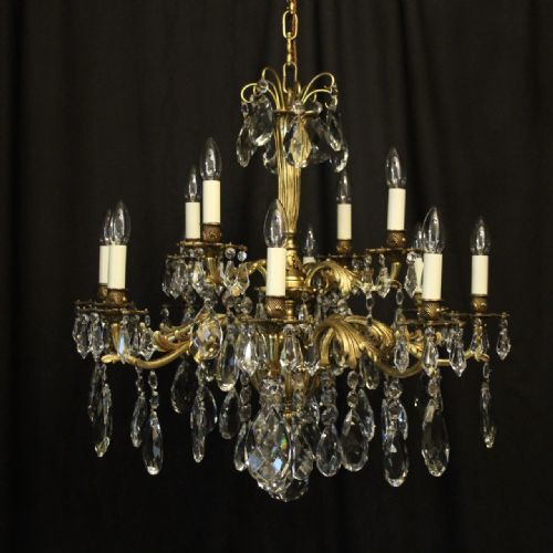 Italian Gilded Bronze & Crystal 12 Light Chandelier