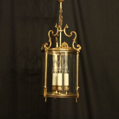 French Gilded Triple Light Antique Hall Lantern
