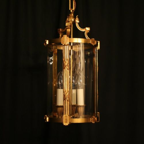 French Gilded Triple Light Antique Hall Lantern