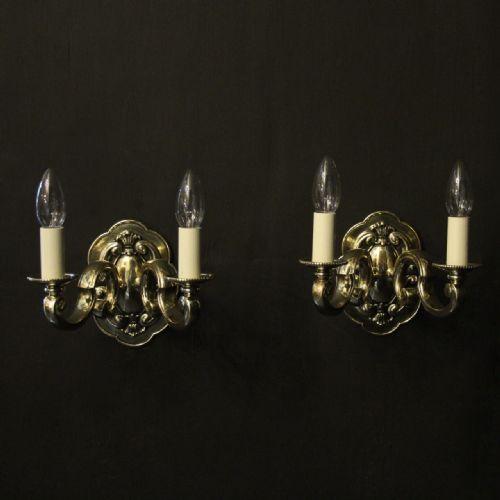 English Pair of Twin Arm Antique Wall Lights