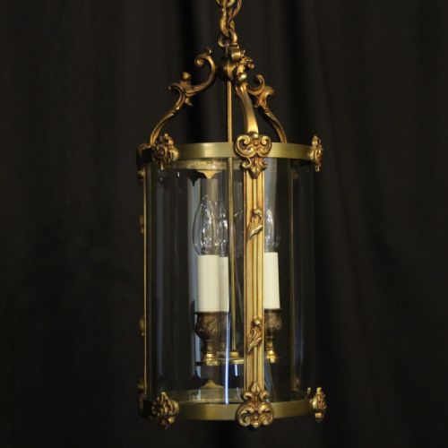 French Gilded Bronze Convex Antique Hall Lantern