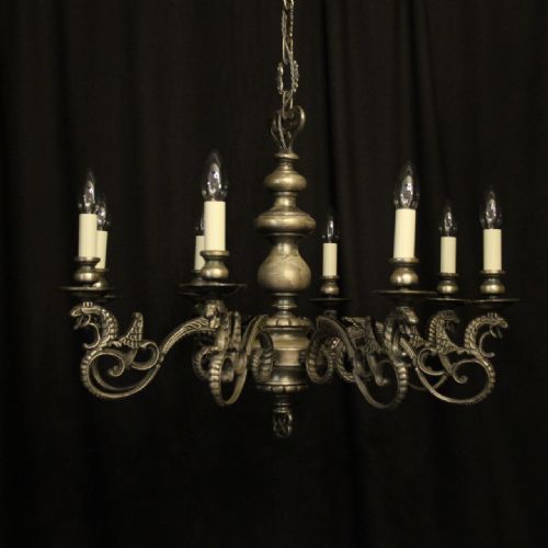 French Silver Plated 8 Light Antique Chandelier