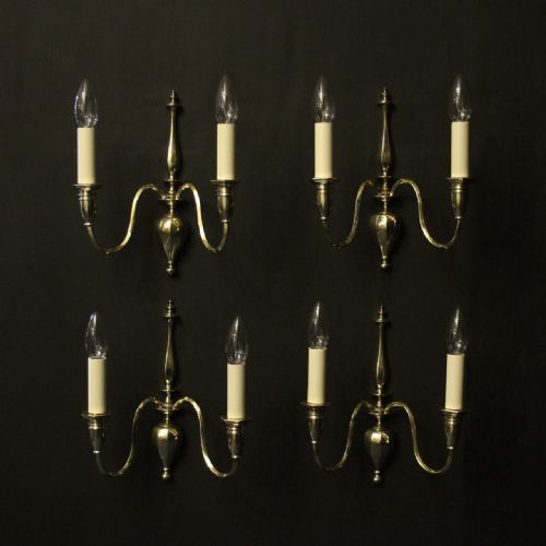 English Set of 4 Brass Twin Arm Antique Wall Lights