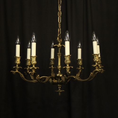 French Gilded Brass 8 Light Antique Chandelier