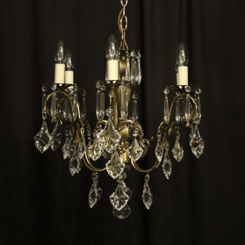 Italian Repolished Brass & Crystal 6 Light Chandelier