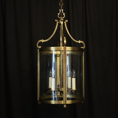French Large Gilded Bronze Convex Antique Hall Lantern