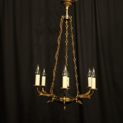 French Gilded Brass Empire Six Light Chandelier