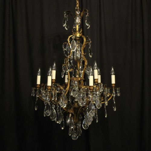 French Gilded Bronze & Crystal 13 Light Chandelier