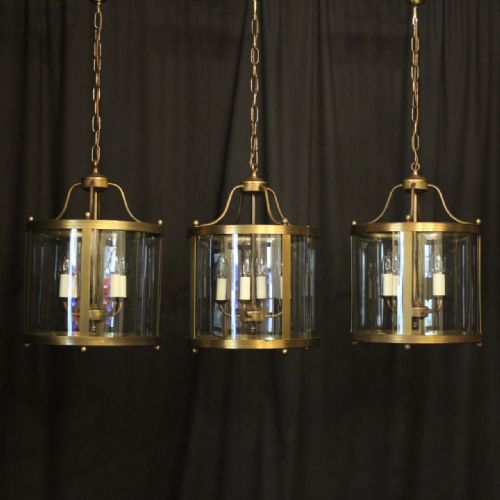 English Set of 3 Brass Convex Lanterns