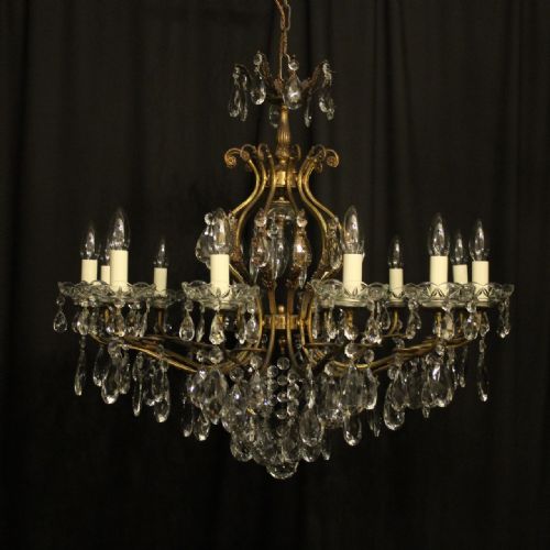 Italian Gilded & Crystal 13 Light Antique Chandelier