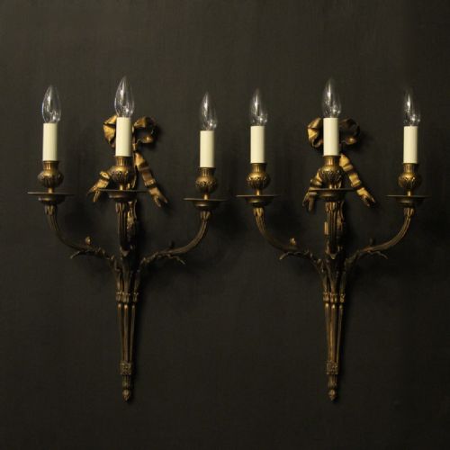 French Triple Arm Gilded Antique Wall Sconces