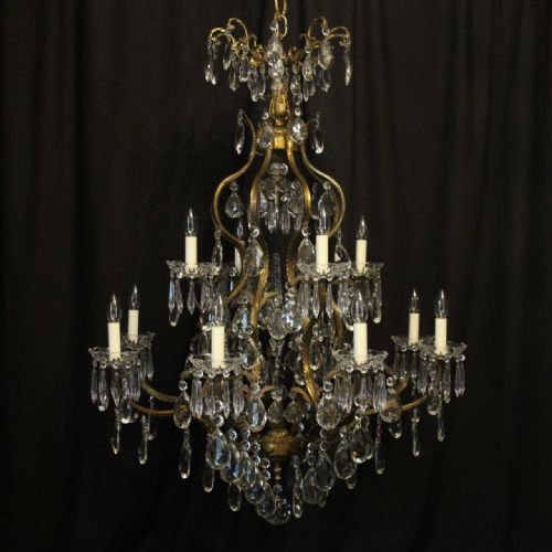 French Large Gilded Bird Cage 13 Light Antique Chandelier