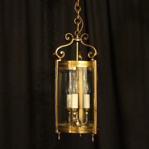 French Gilded Convex Triple Light  Antique Hall Lantern