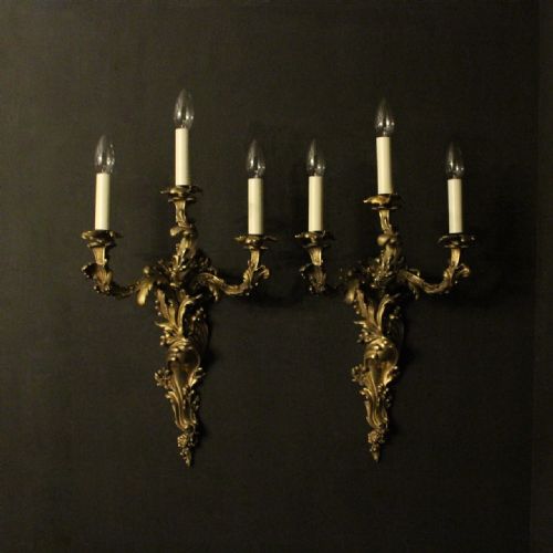 French Bronze 19th Century Triple Light Wall Sconces