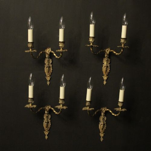 French Set of 4 Gilded Twin Arm Antique Wall Lights