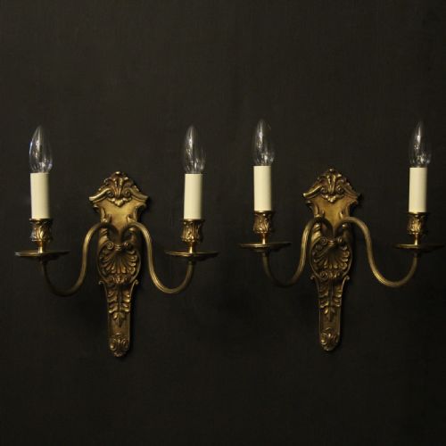 French Pair of Twin Arm Gilded Antique Wall Lights