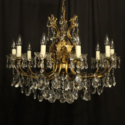 Italian Gilded & Crystal 10 Light Antique Chandelier