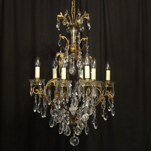 French Gilded & Crystal Birdcage 9 Light Antique Chandelier