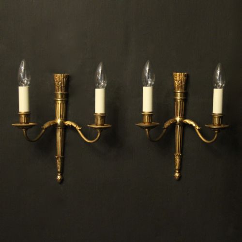 French Pair of Gilded Brass Twin Arm Antique Wall Lights