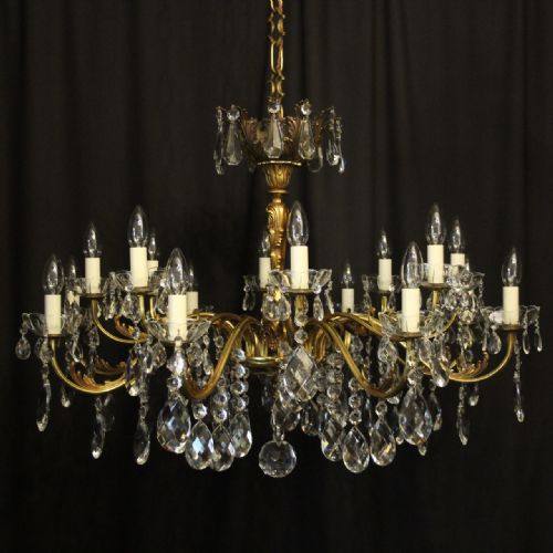 Italian Gilded & Crystal 16 Light Double Tiered Antique Chandelier