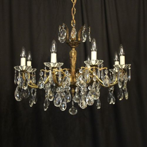 Italian Gilded & Crystal 8 Light Antique Chandelier