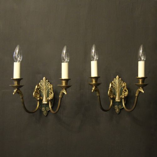 French Pair of Gilded Bronze Empire Antique Wall Lights