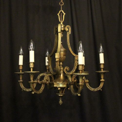 French Gilded Bronze 6 Light Antique Chandelier