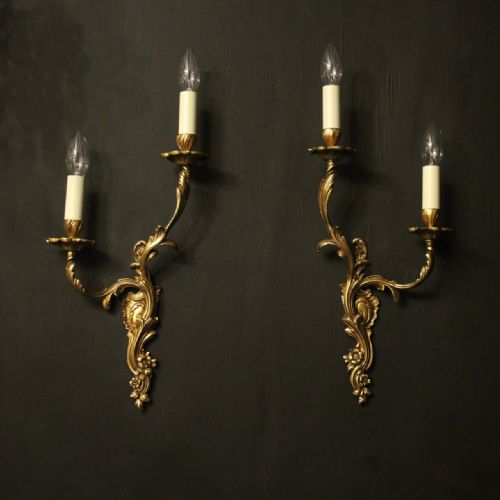 French Pair of Gilded Twin Arm Antique Wall Lights