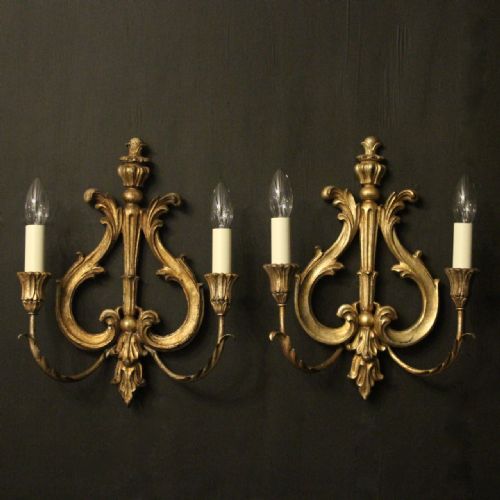 Italian Silver Giltwood Twin Arm Wall Lights