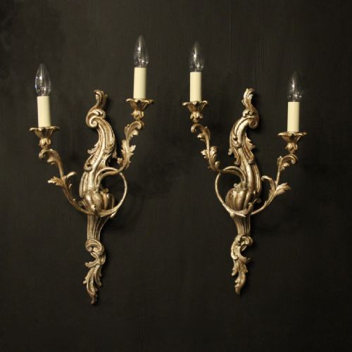 Italian Silver Giltwood Twin Arm Antique Wall Lights
