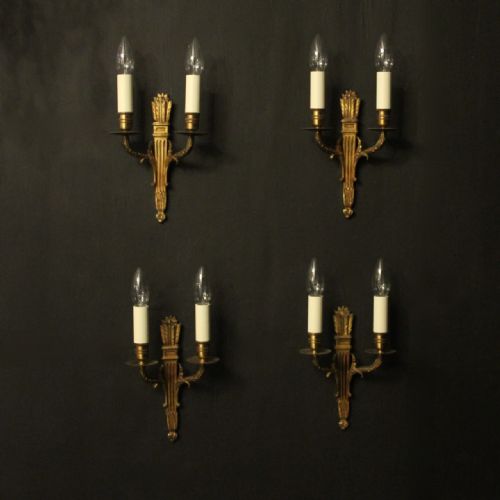 French Set of 4 Gilded Twin Arm Antique Wall Lights