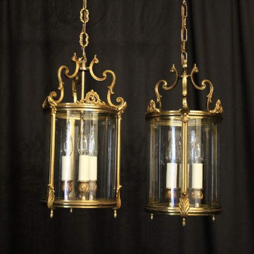 French Pair of Bronze Gilded Hall Lanterns
