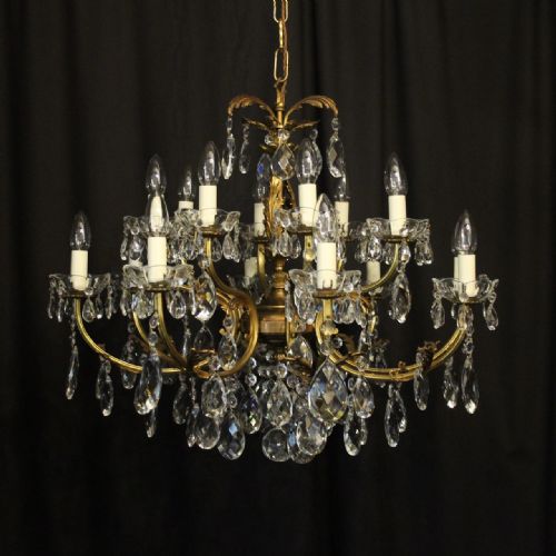 Italian Gilded & Crystal 16 Light Antique Chandelier