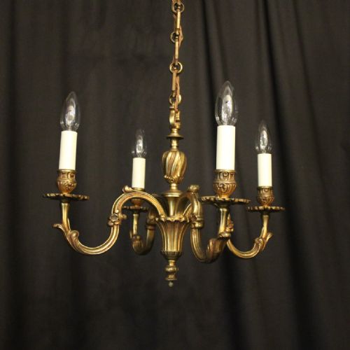 French Gilded Bronze Four Light Antique Chandelier