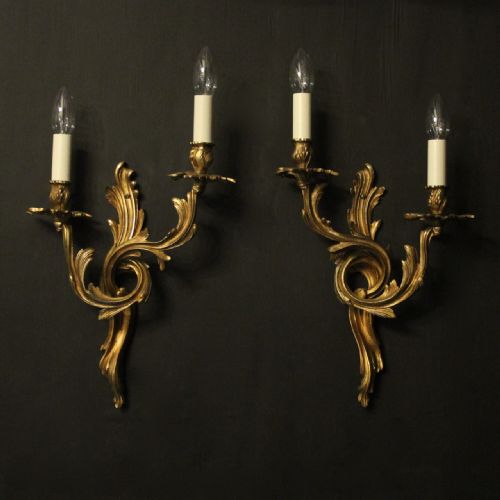 French 19th C Pair of Gilded Bronze Antique Wall Sconces