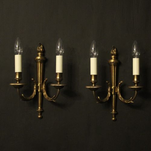 French Pair of Flame Twin Arm Wall Lights