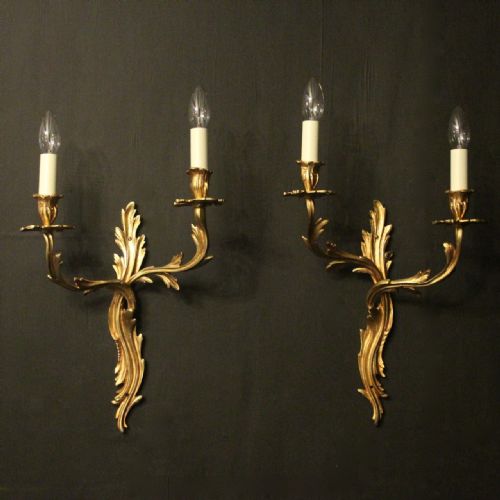 French Pair of Gilded Twin Arm Wall Lights