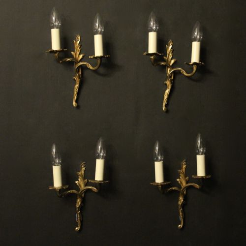 French Set of 4 Gilded Twin Arm Antique Wall Lights